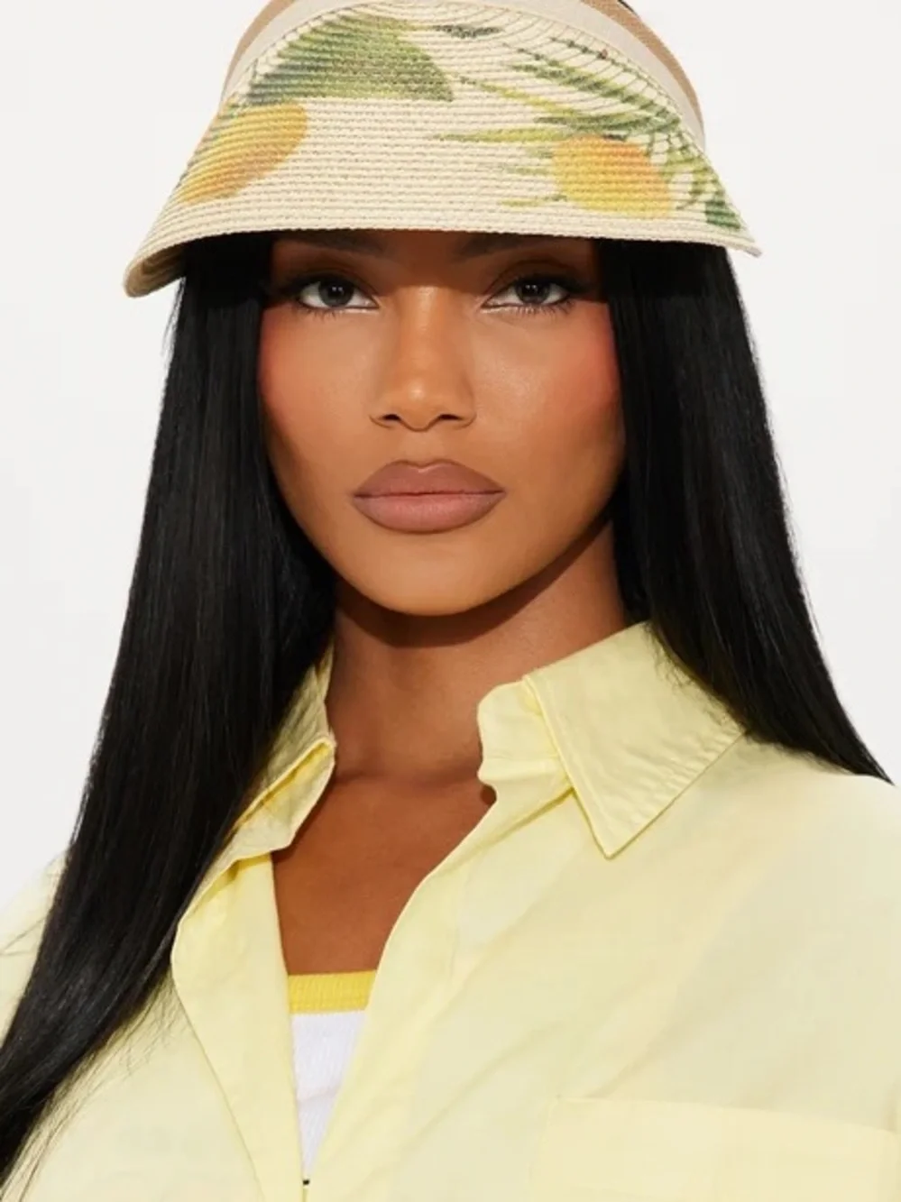 Fashion Nova Lemon Straw Visor Hat in Yellow and Green